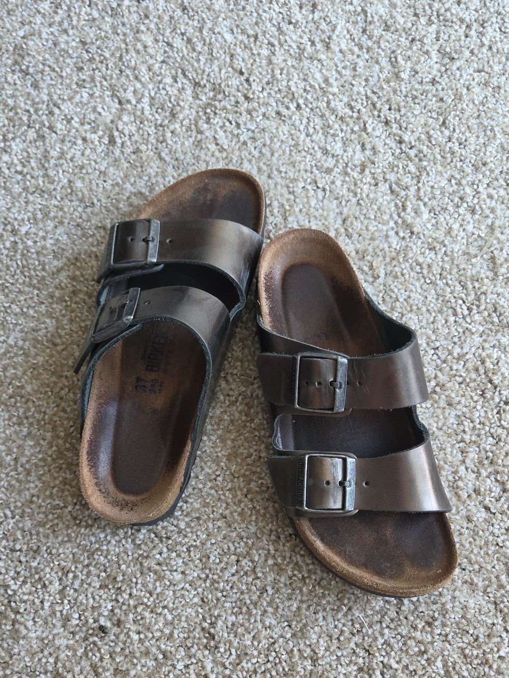 Birkenstock Brown/Black Leather Buckle Slide Sandals